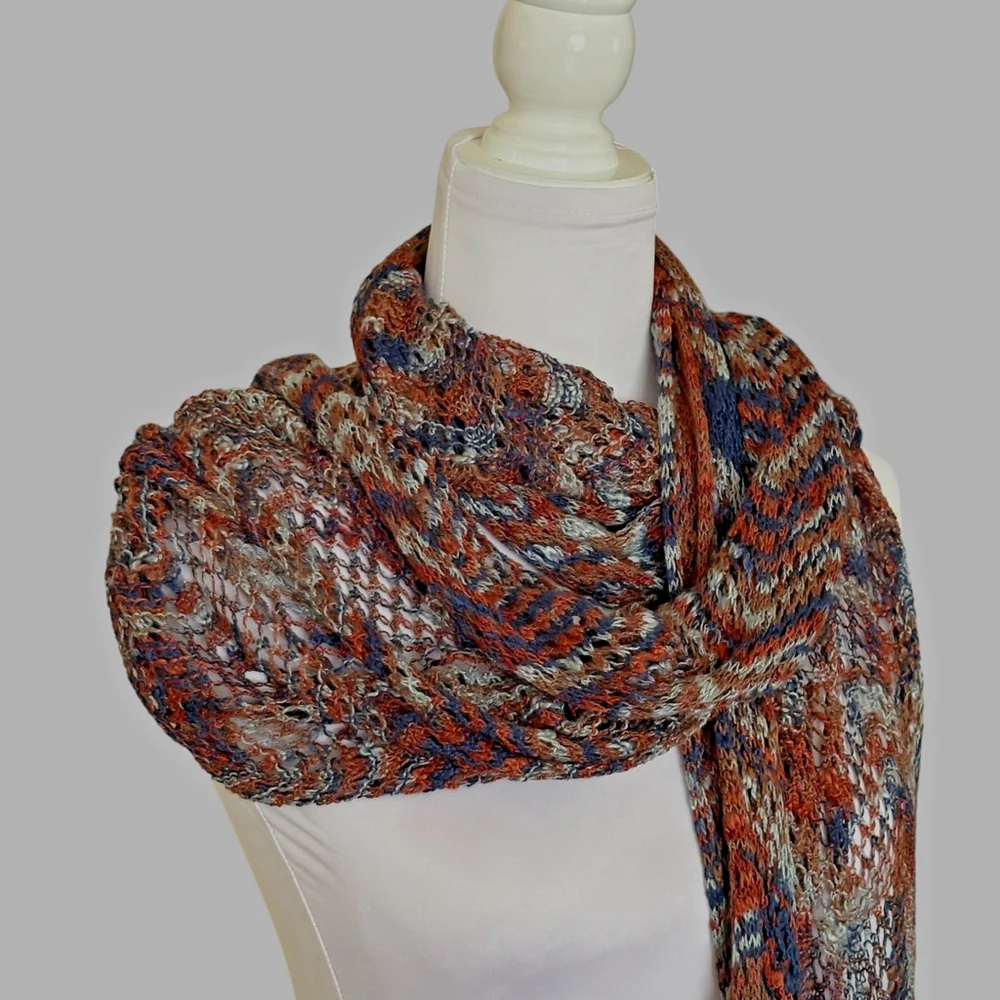 Handmade Crochet Scarf Brown Blue Large